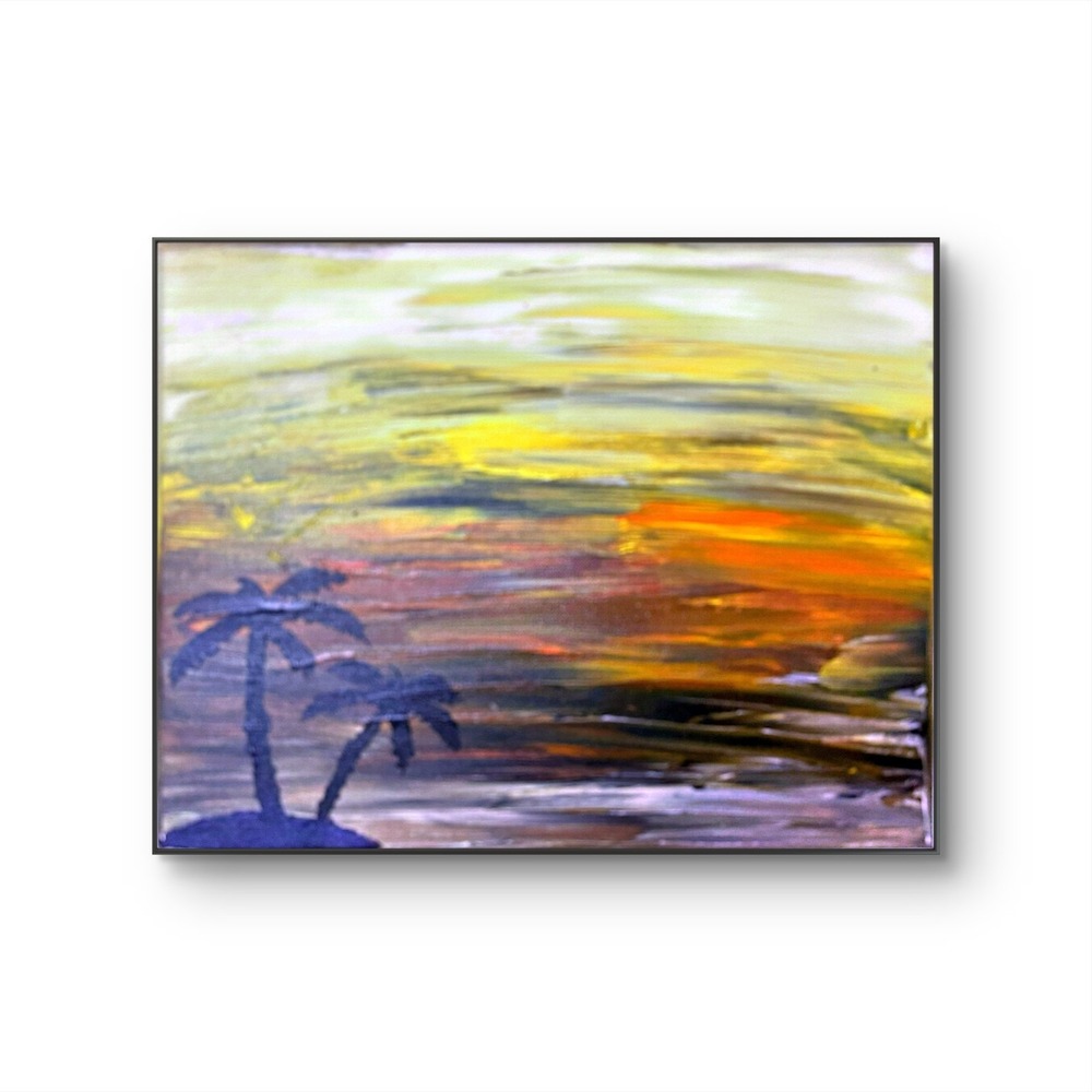 Original Sunset Beach Acrylic Painting 11x14 Stretched Canvas Tropical Wall Art